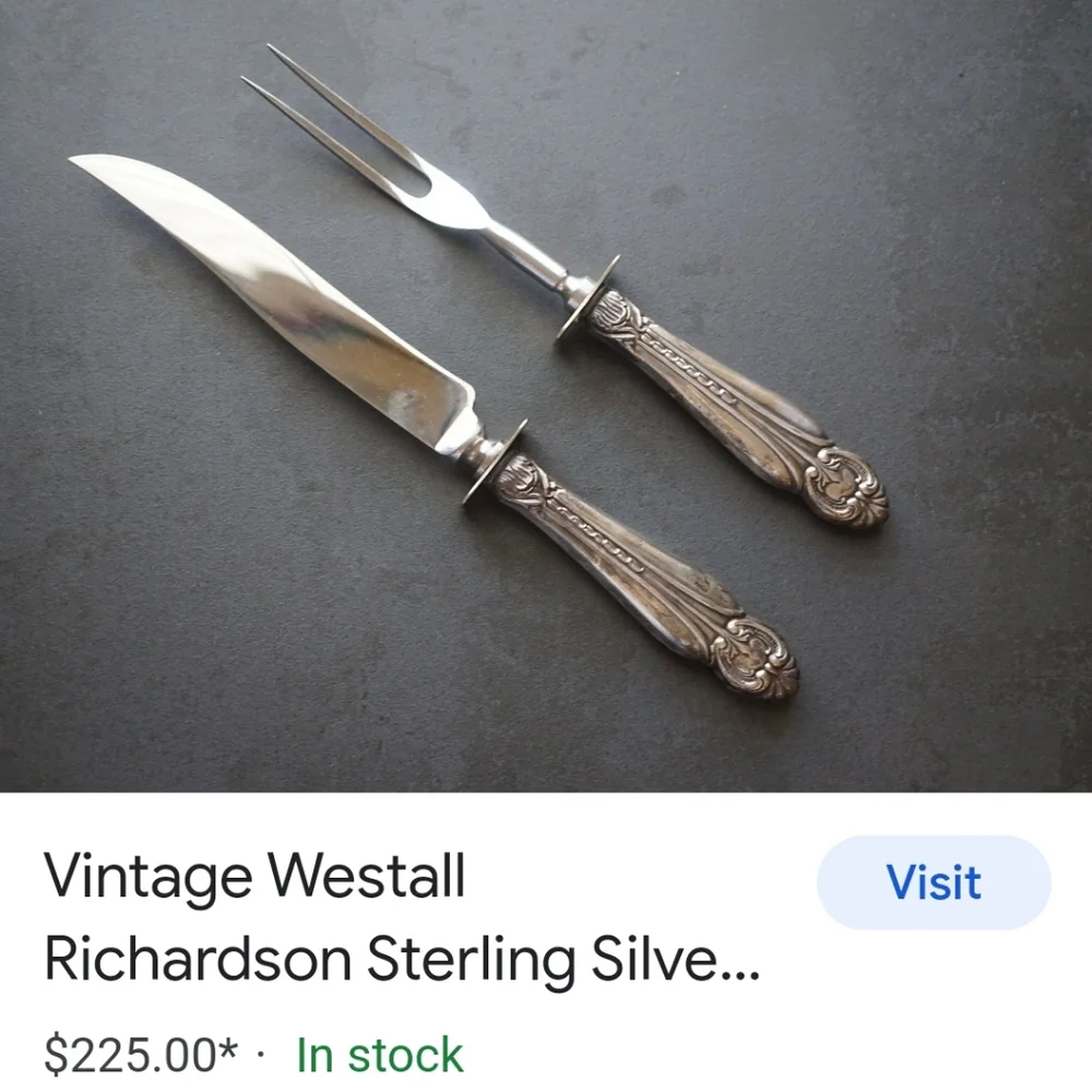 Westall Richardson Sterling Silver Stamped Serving Fork & Knife MID-CENTURY EUC!